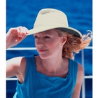 Image of Tilley Broad Curved Brim Lightweight Airflo Hat - Natural With Forest Green Underbrim