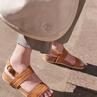 Image of Timberland Malibu Waves Cross Slide Sandals (Women's) - Rust Embossed Suede